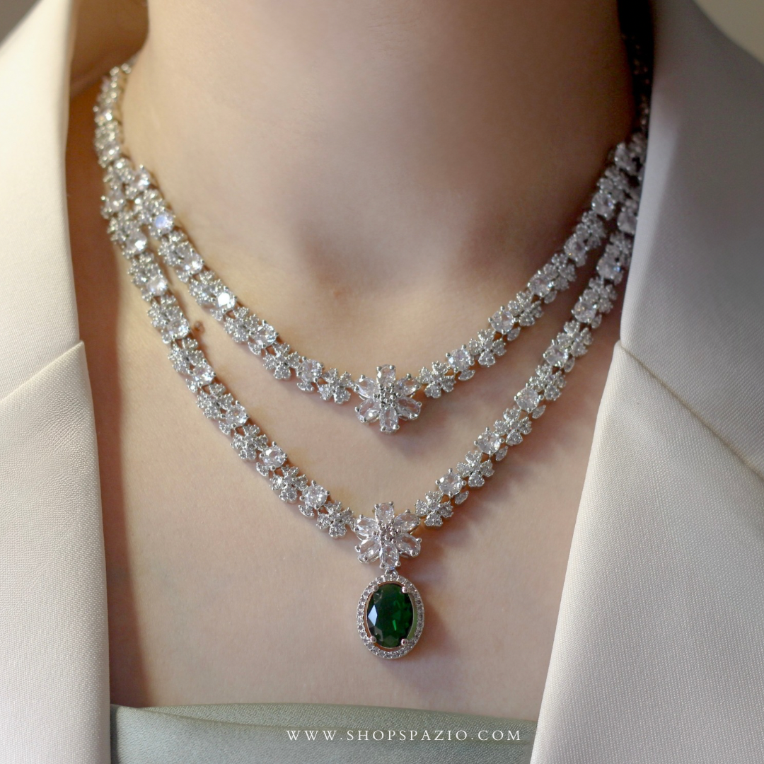 Verdant Elegance CZ Necklace Set