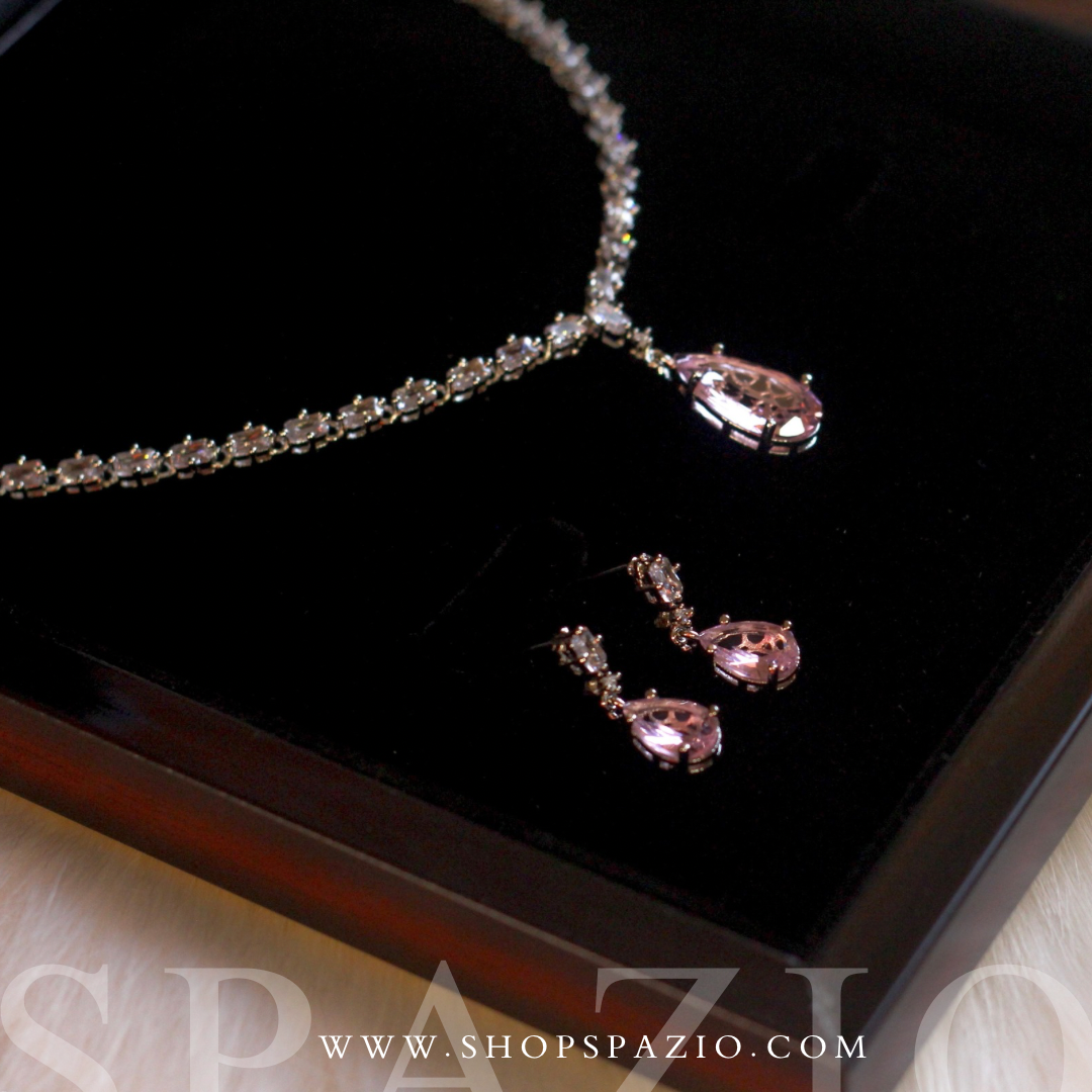 Minimal Pink Zircon Necklace Set