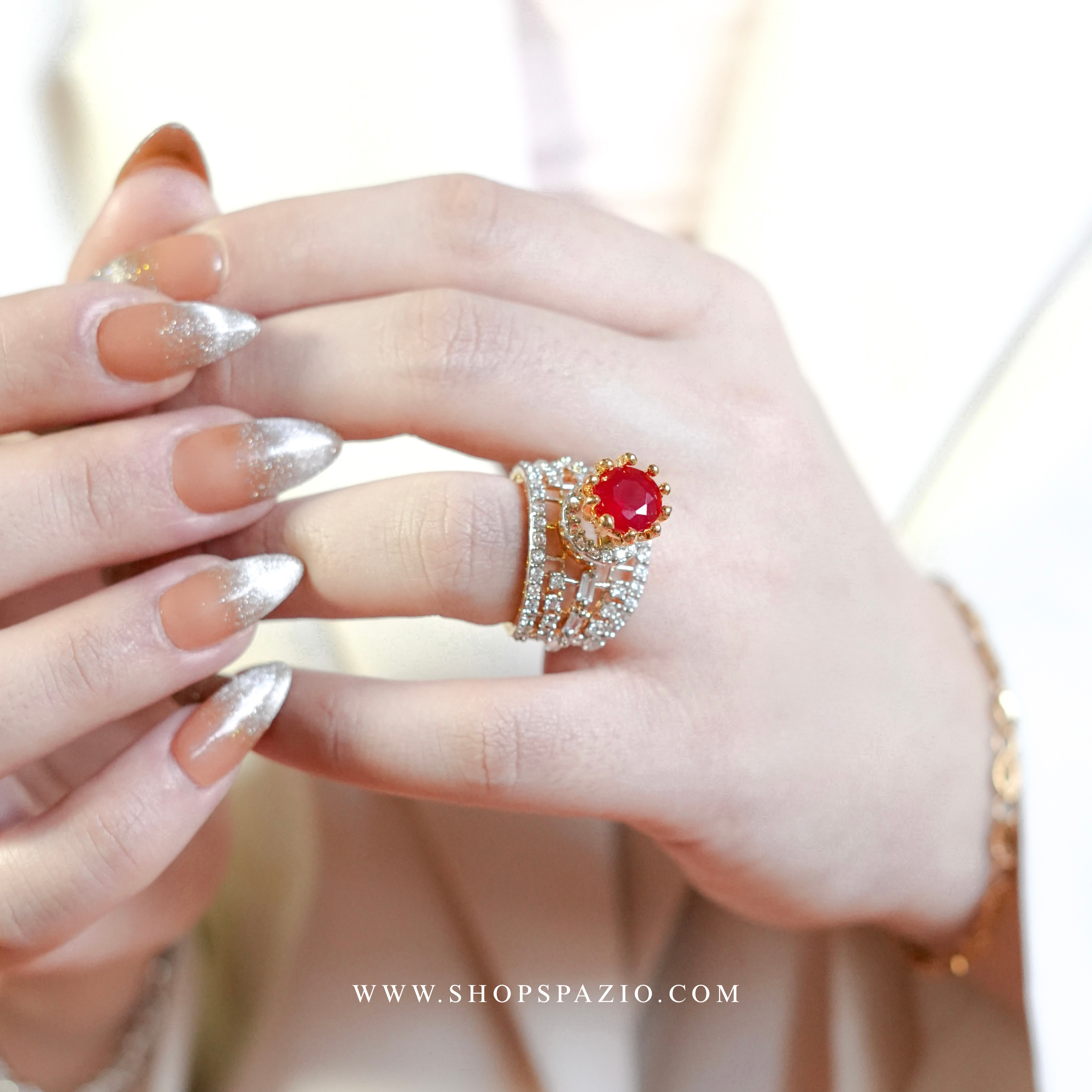 Regal Glow Statement Ring - Red