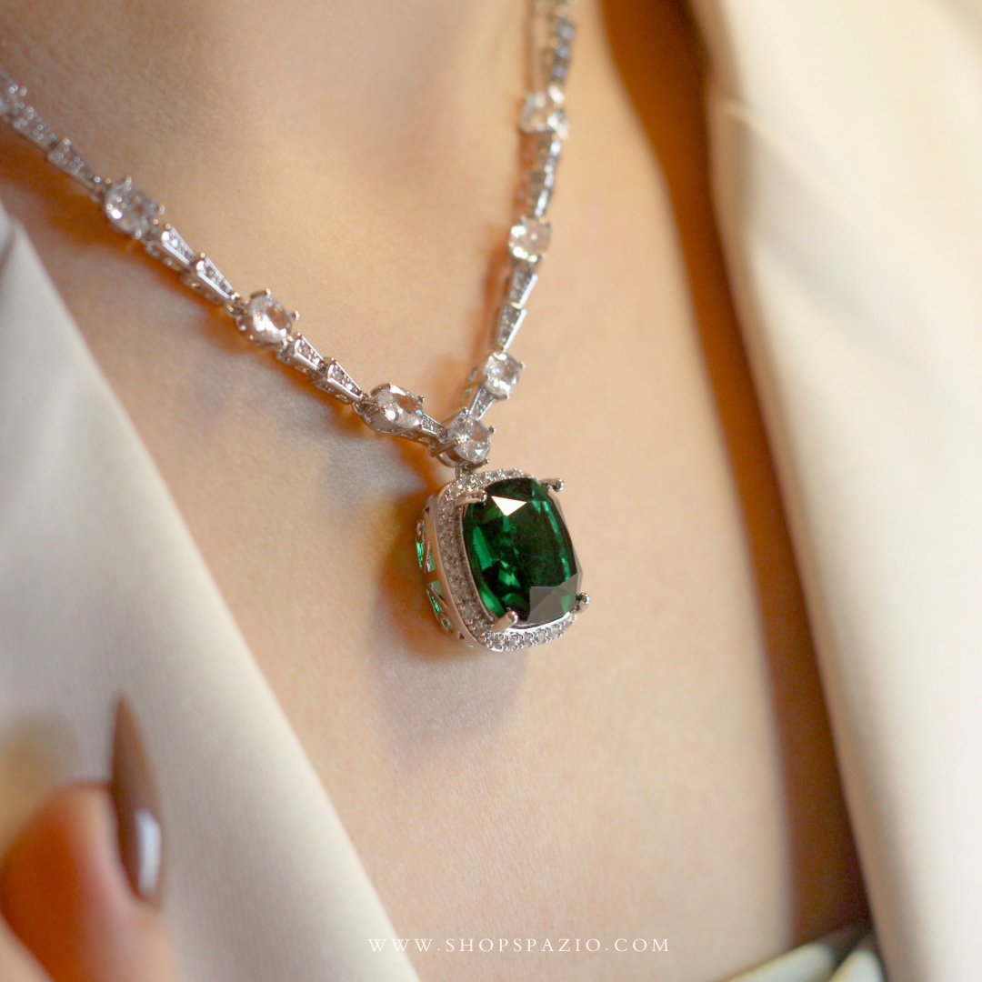 Emerald Elegance CZ Necklace Pendant Set