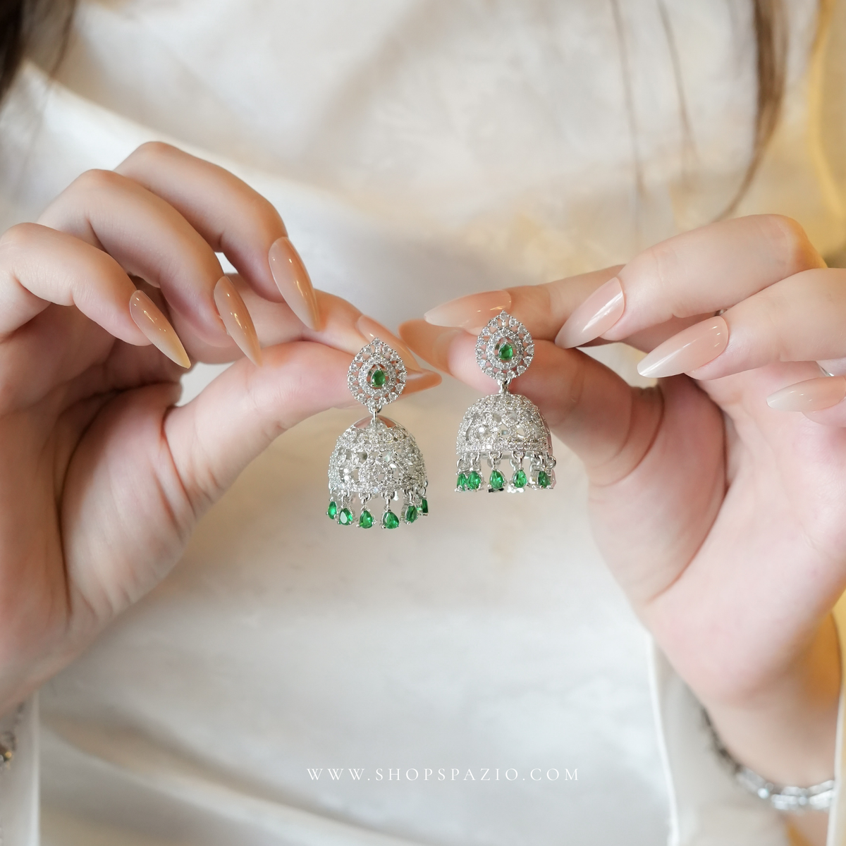 CZ Jhumki Earrings - Green