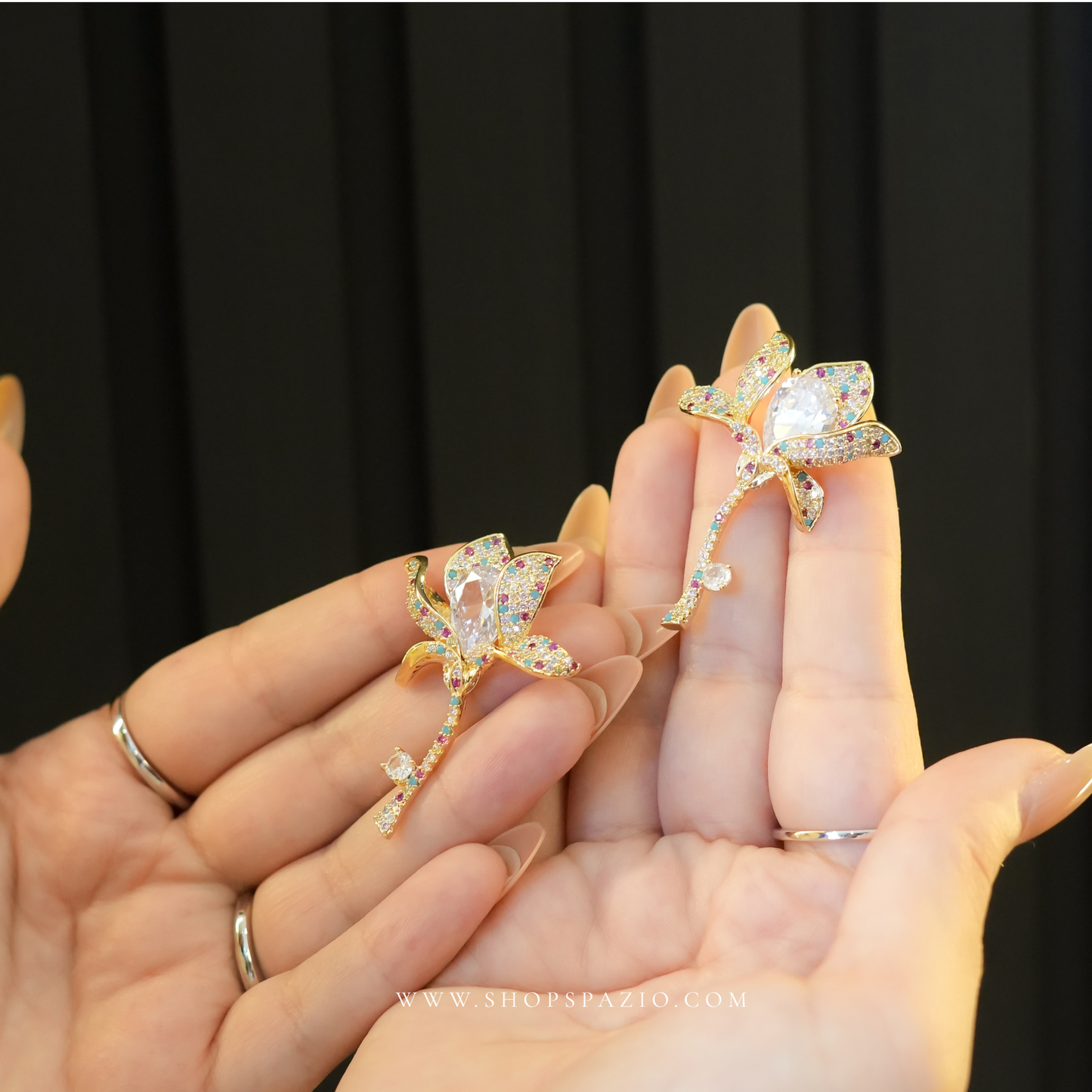 Rosé Drop Earrings - Multi Coloured