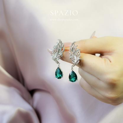 Emerald Feather Drop Earrings