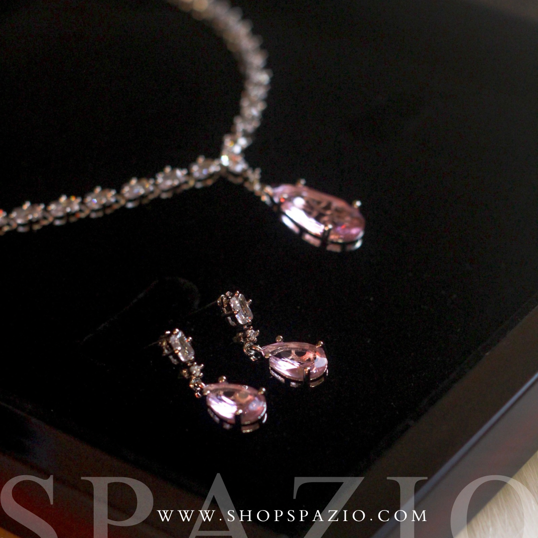 Minimal Pink Zircon Necklace Set