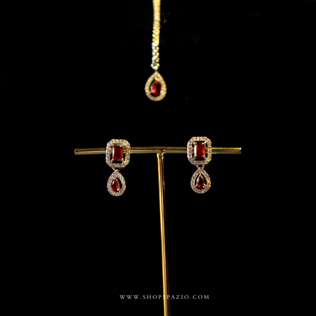 CZ Glow Necklace Set-Red