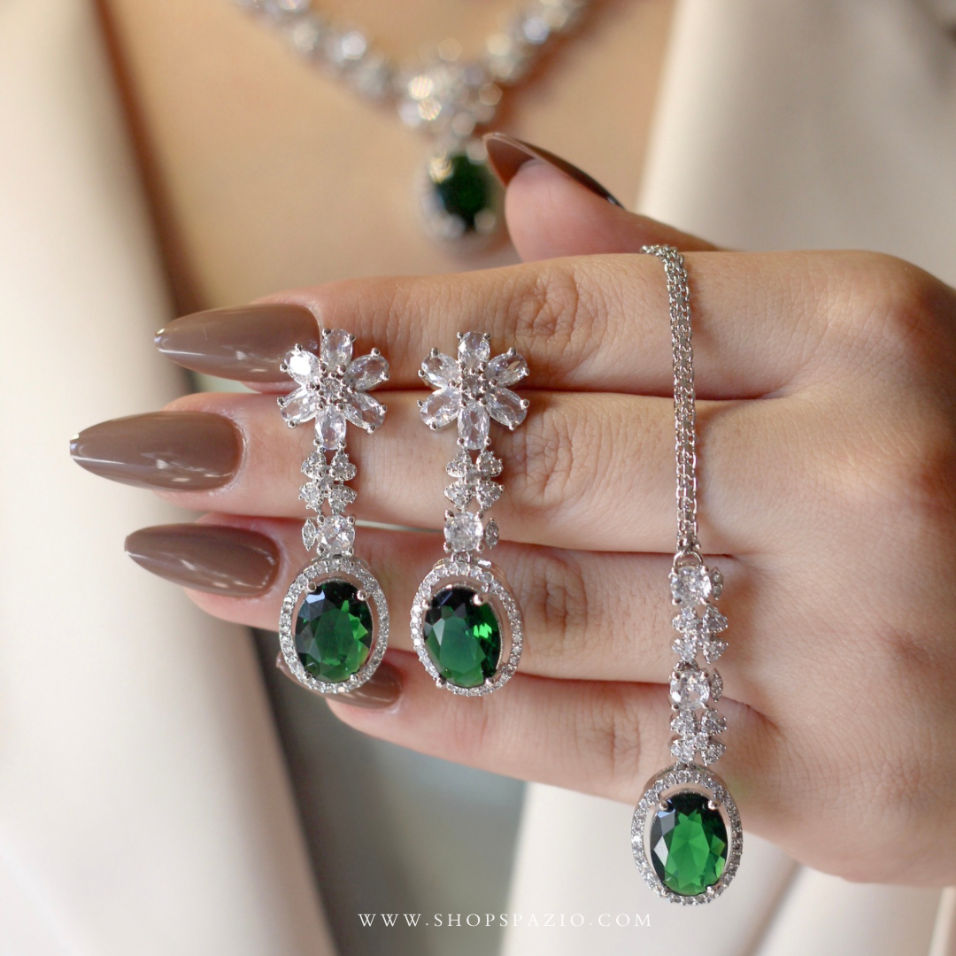 Verdant Elegance CZ Necklace Set