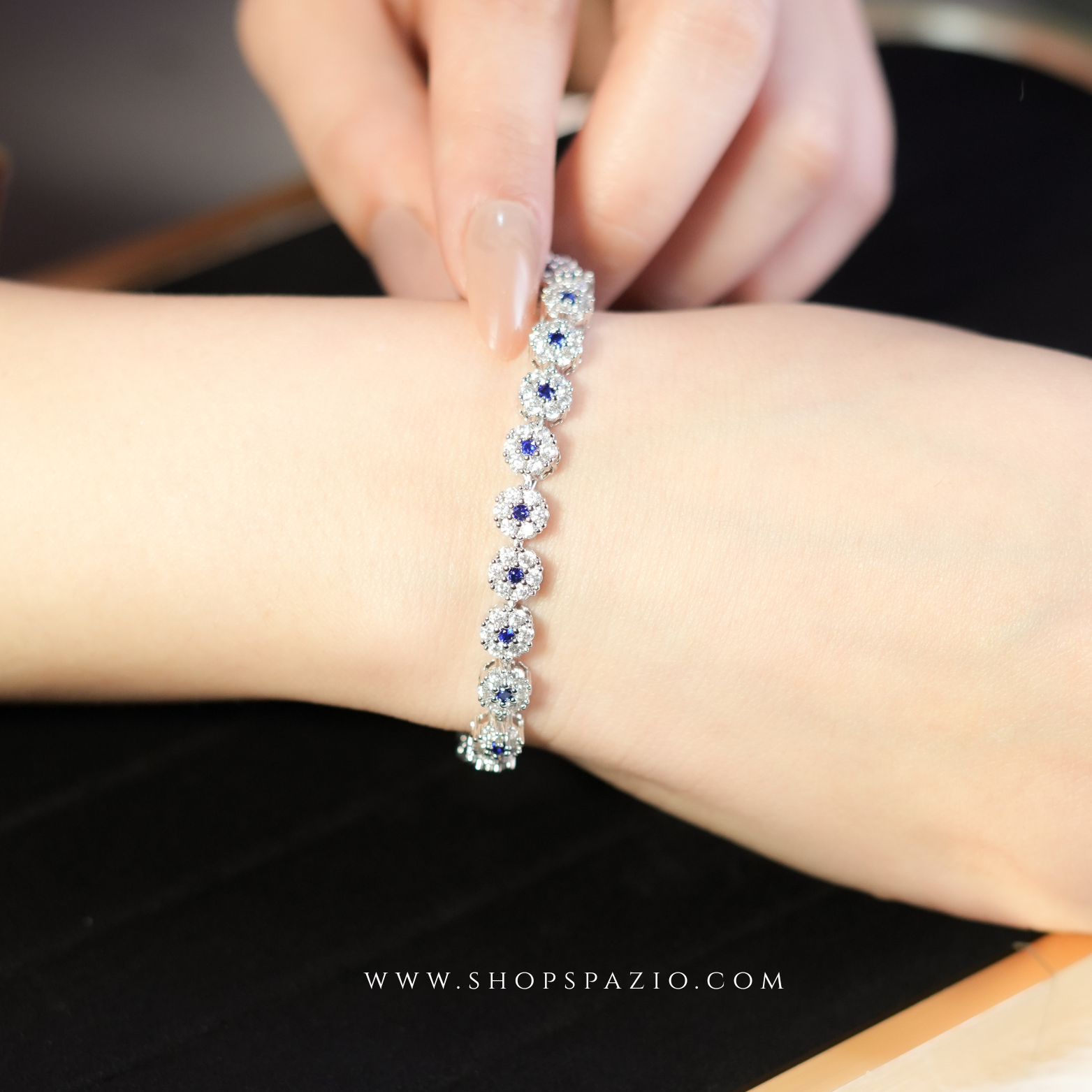 CZ Cluster Row Bracelet - Blue
