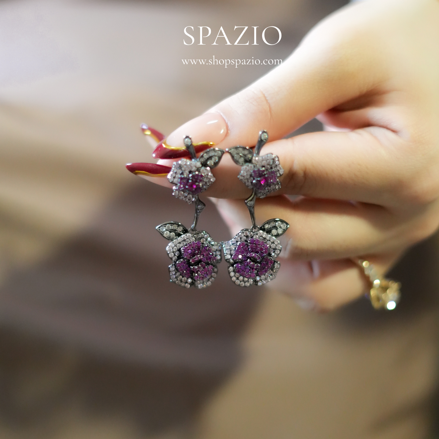 Rosé Bloom Drop Earrings - Purple