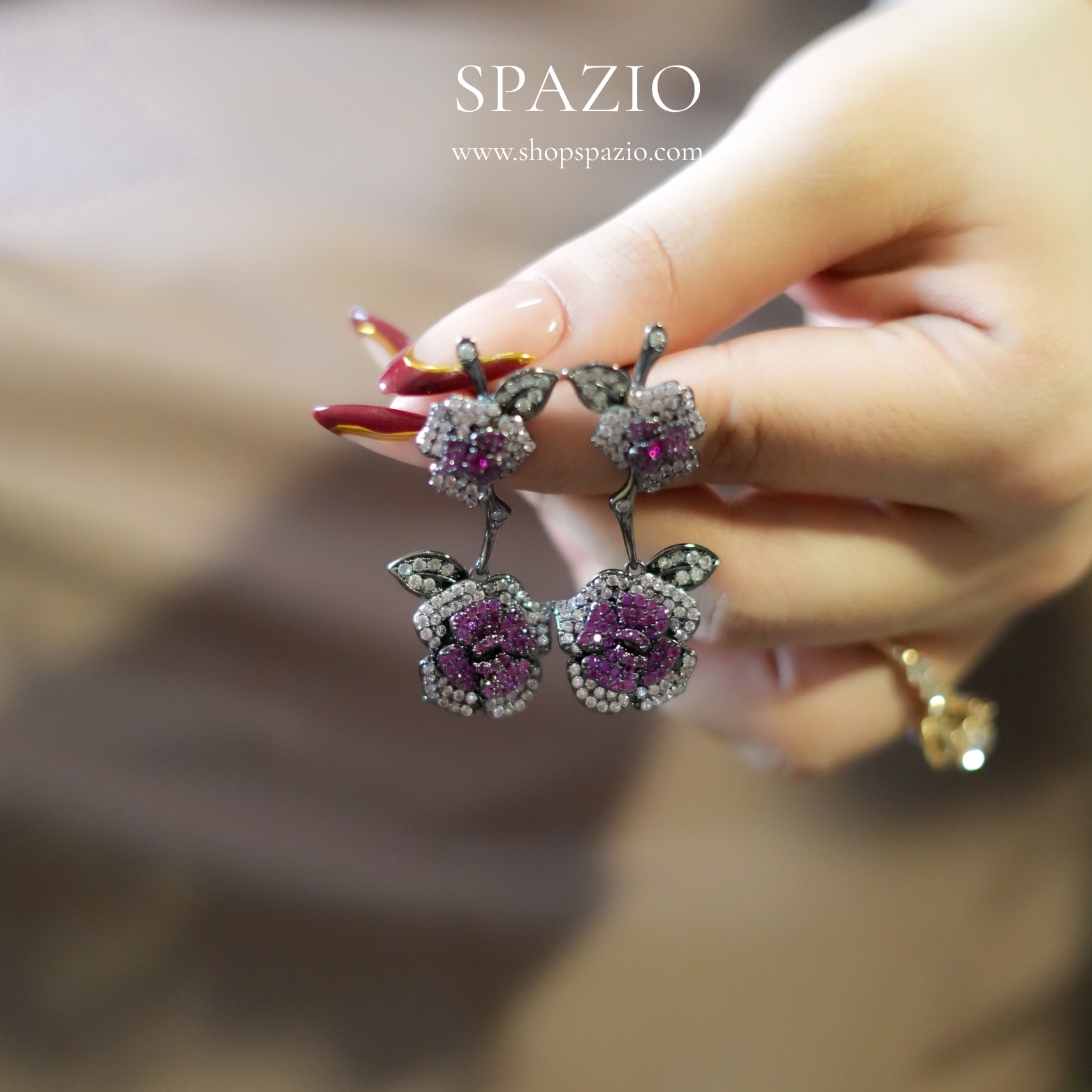 Rosé Bloom Drop Earrings - Purple