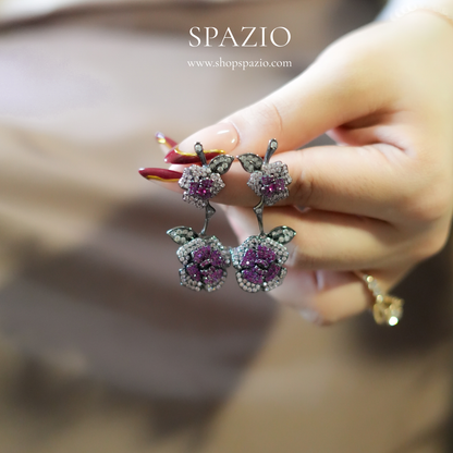 Rosé Bloom Drop Earrings - Purple