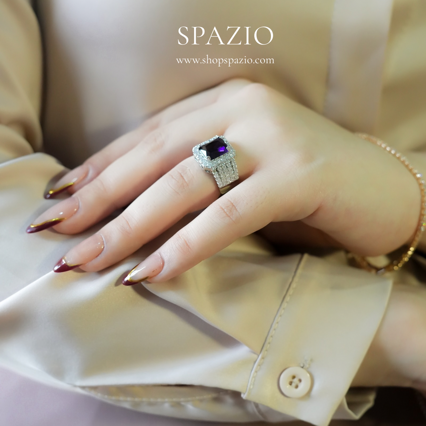 Purple Square Halo Ring - Adjustable
