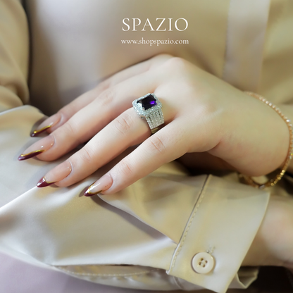 Purple Square Halo Ring - Adjustable