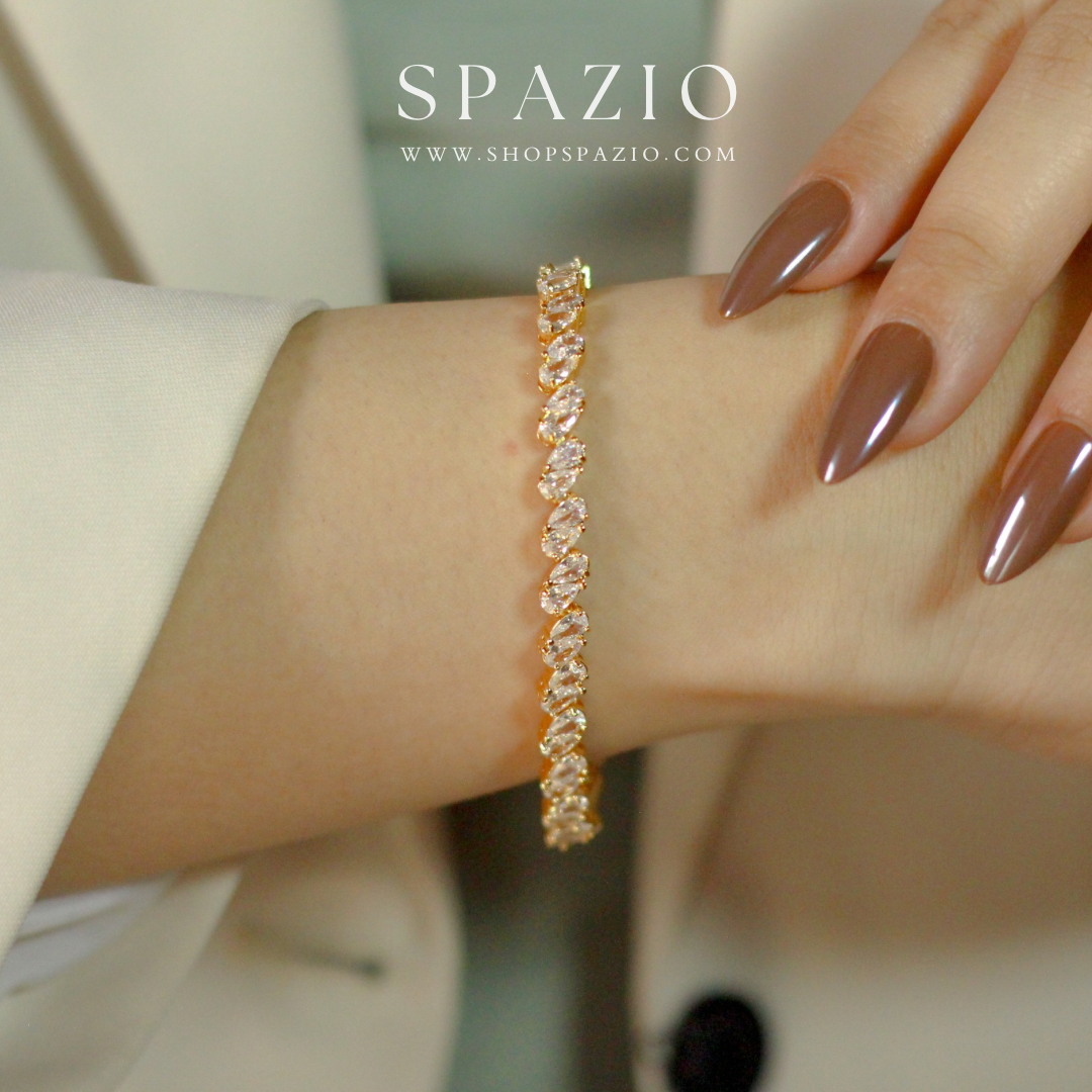 Golden Gleam Oval CZ Drop Bracelet