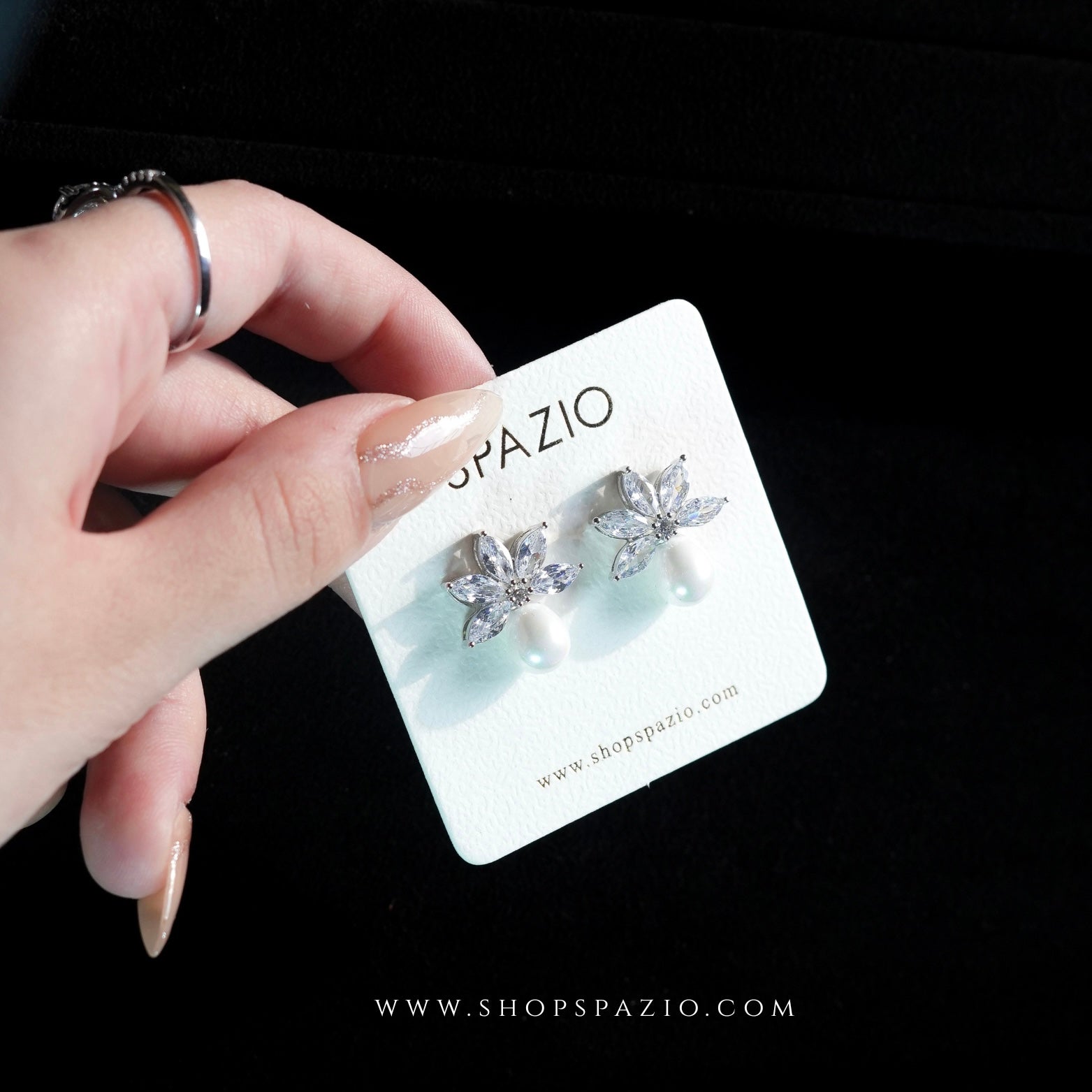 Diamond Flower Pearl Earrings