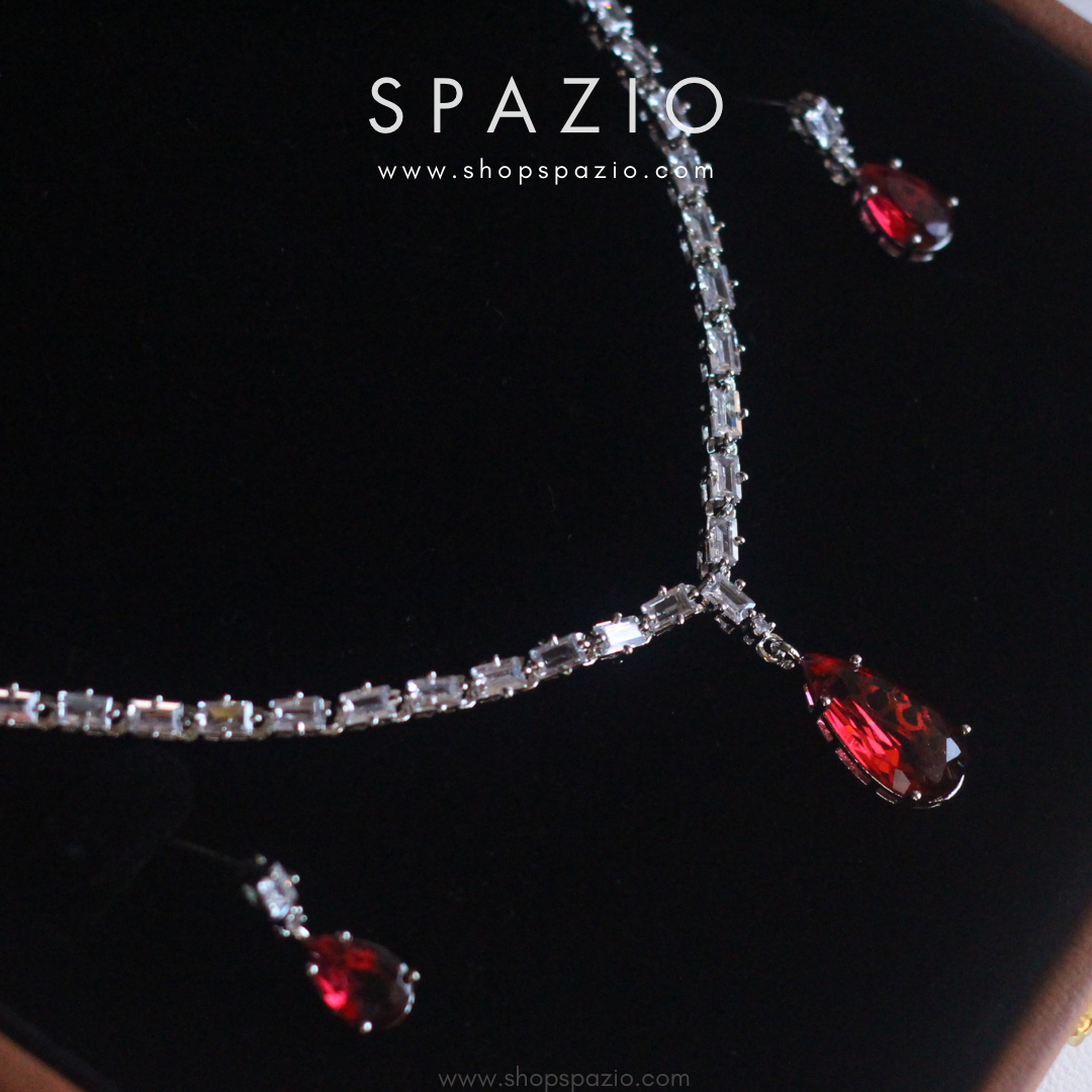Minimal Crimson Zircon Necklace Set