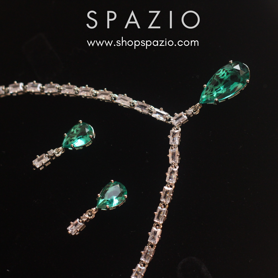 Minimal Teal Zircon Necklace Set