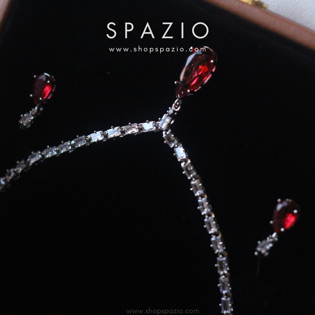 Minimal Crimson Zircon Necklace Set