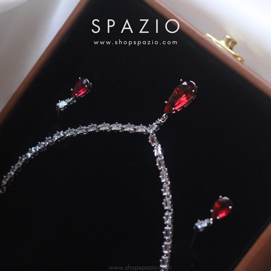 Minimal Crimson Zircon Necklace Set