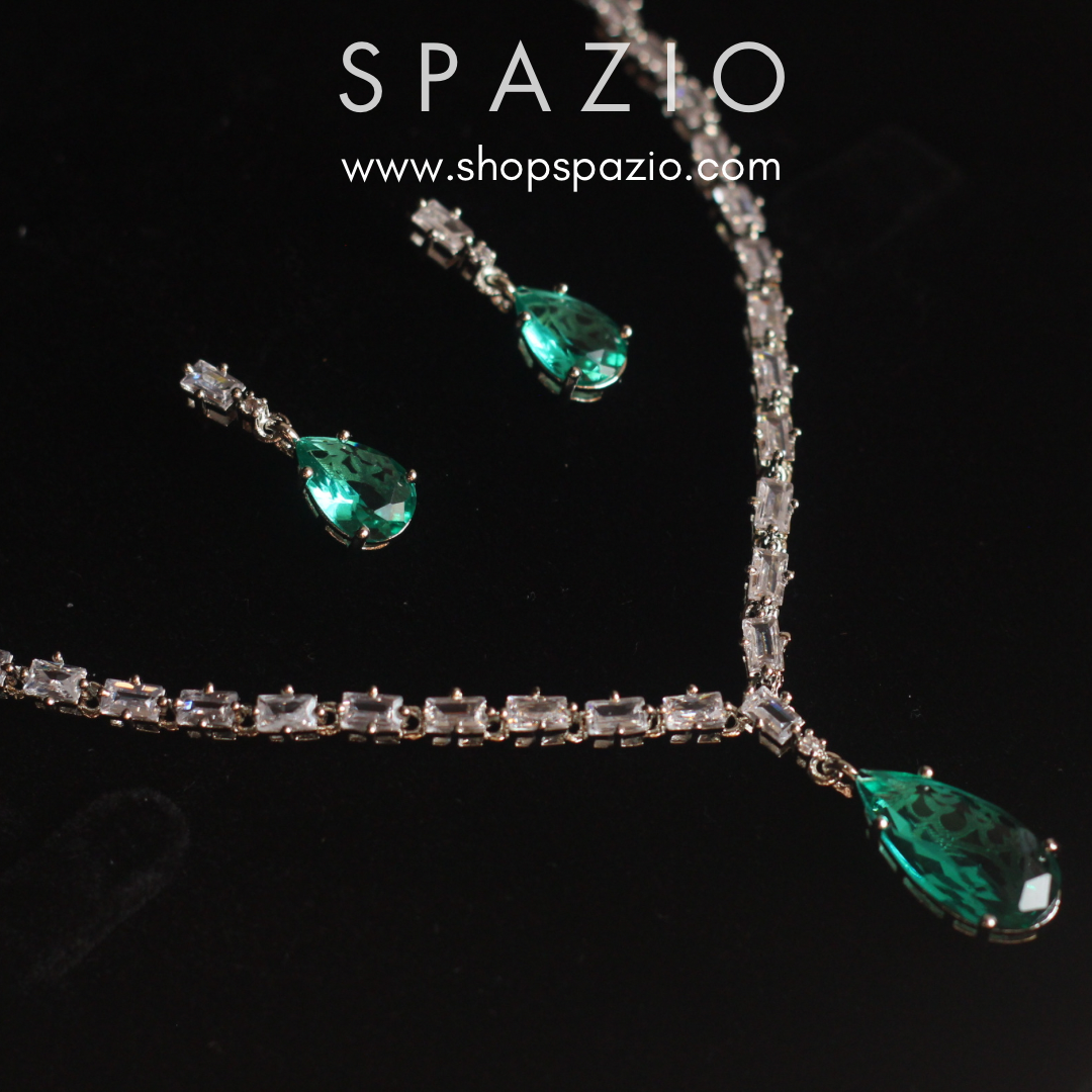 Minimal Teal Zircon Necklace Set
