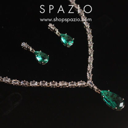 Minimal Teal Zircon Necklace Set