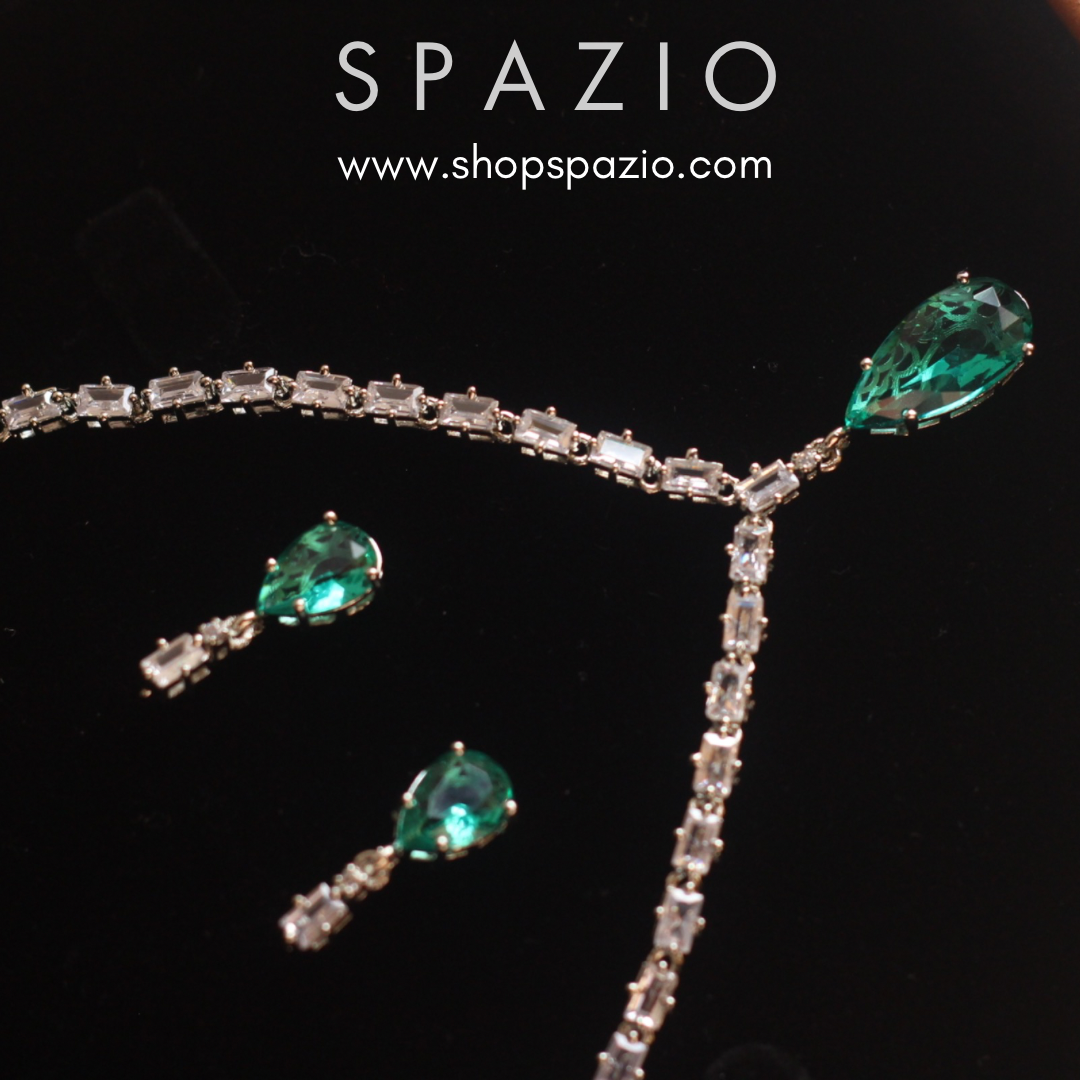 Minimal Teal Zircon Necklace Set