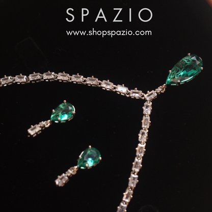 Minimal Teal Zircon Necklace Set