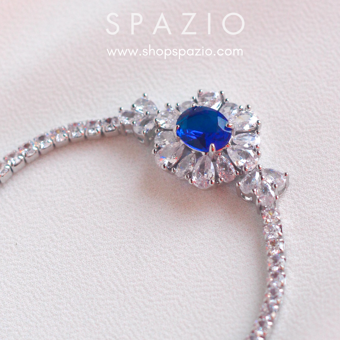 Azure Blossom Zircon Bracelet-Blue