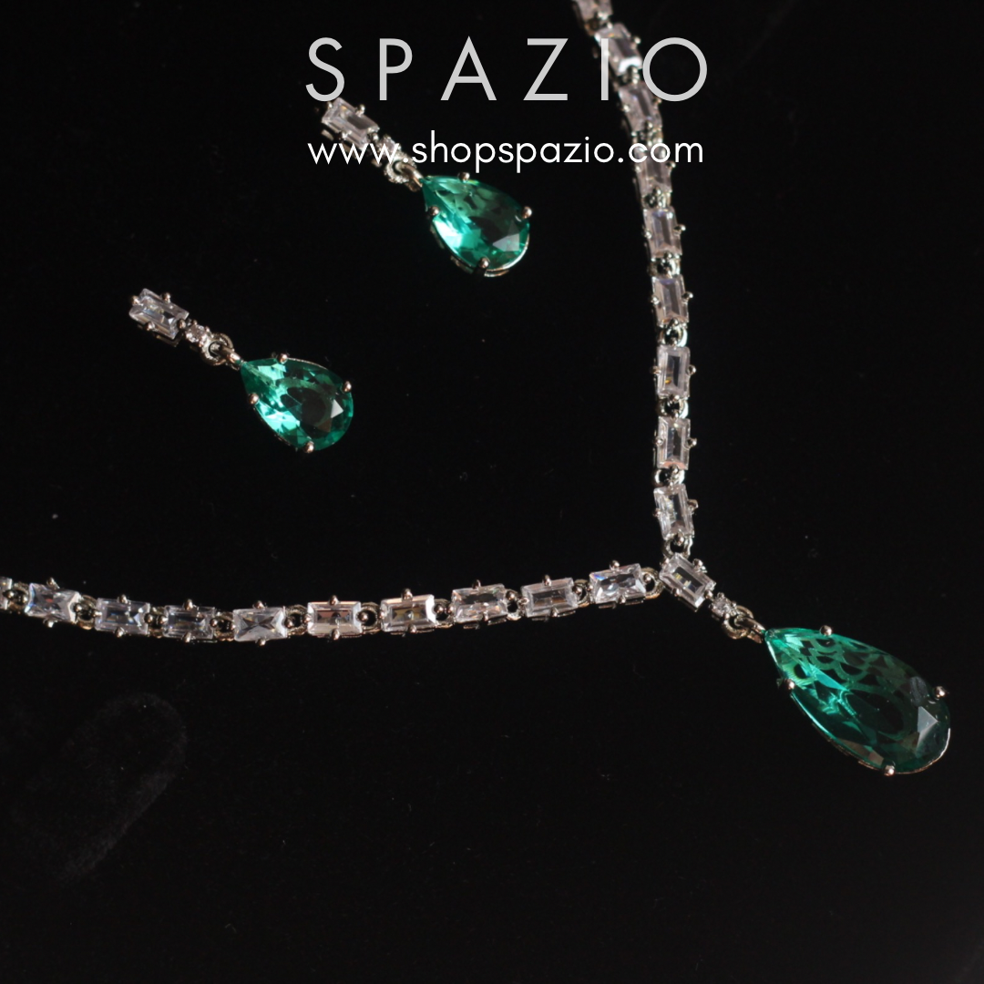 Minimal Teal Zircon Necklace Set