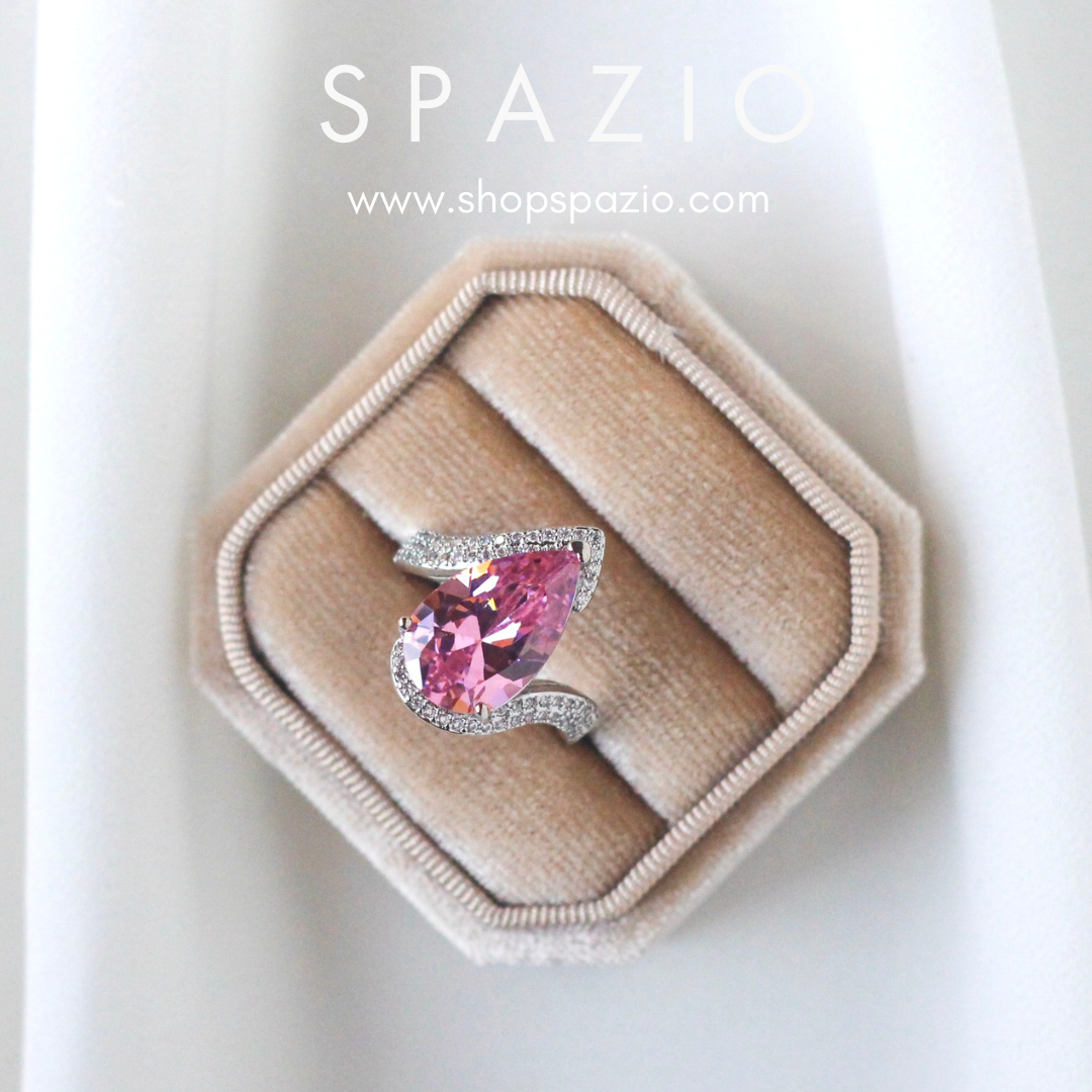 Adjustable Twisted Pink Pear Ring