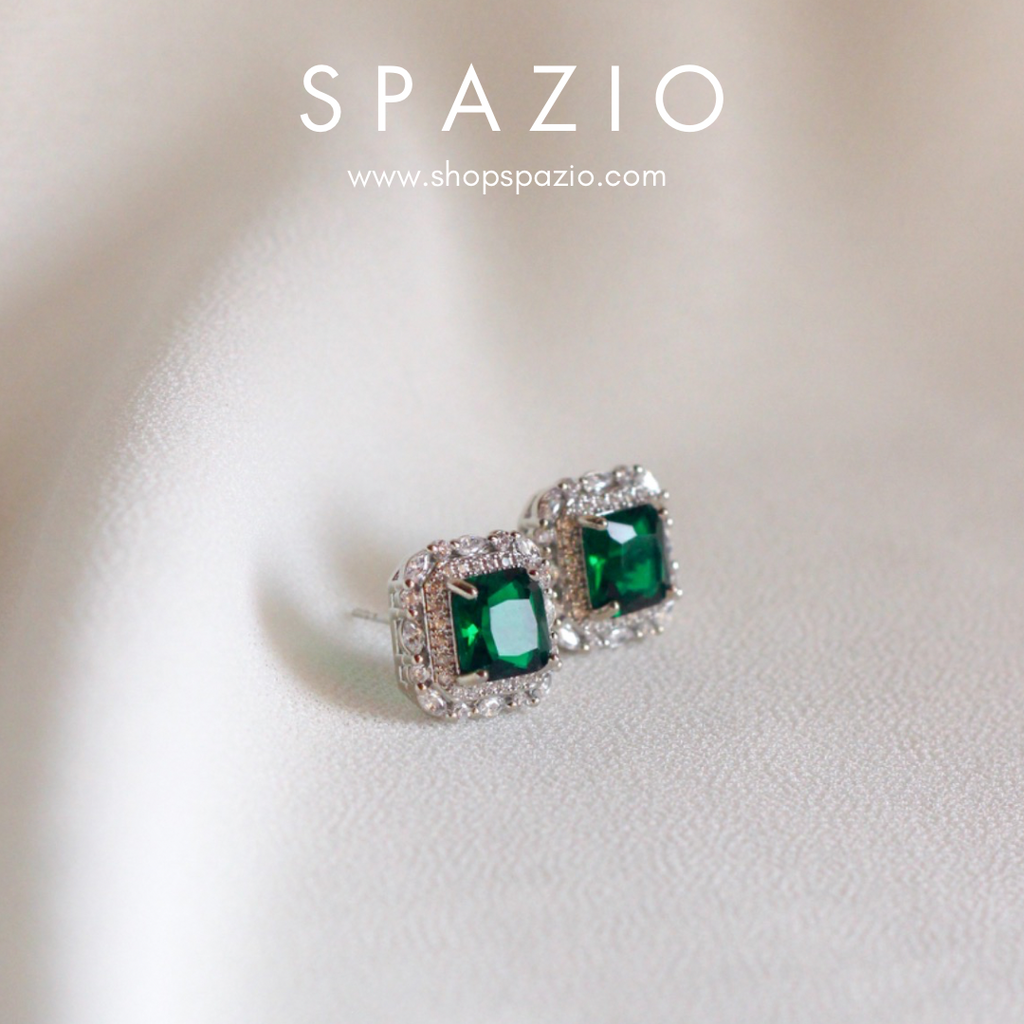 Emerald Square Zircon Stud