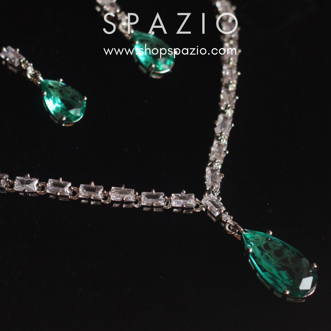 Minimal Teal Zircon Necklace Set
