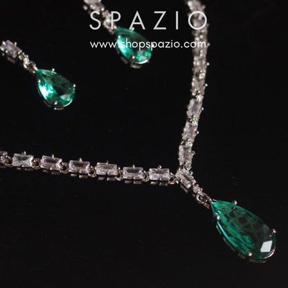 Minimal Teal Zircon Necklace Set