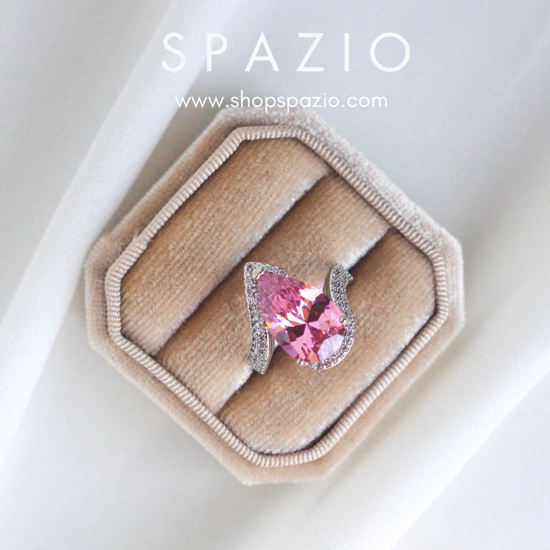 Adjustable Twisted Pink Pear Ring