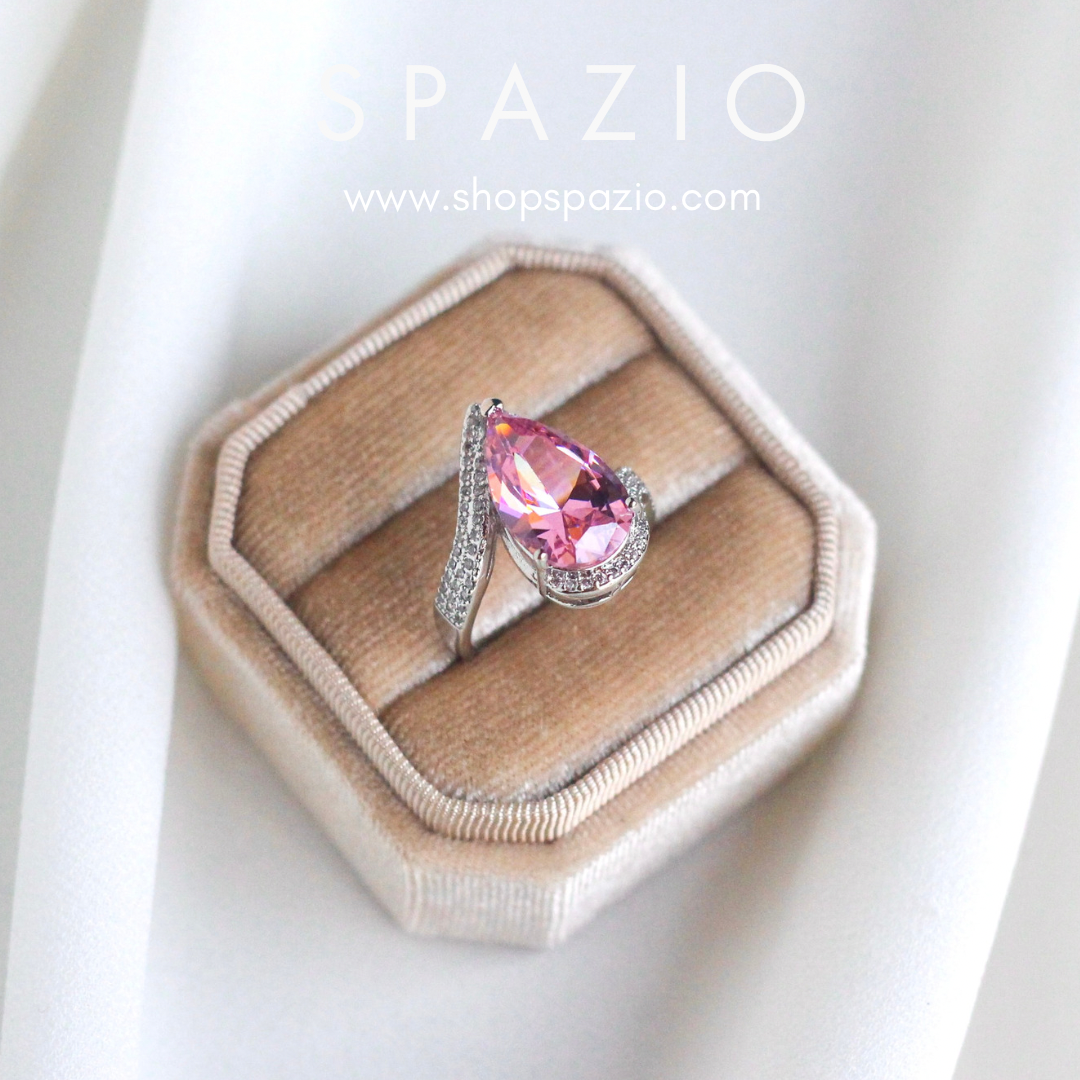 Adjustable Twisted Pink Pear Ring